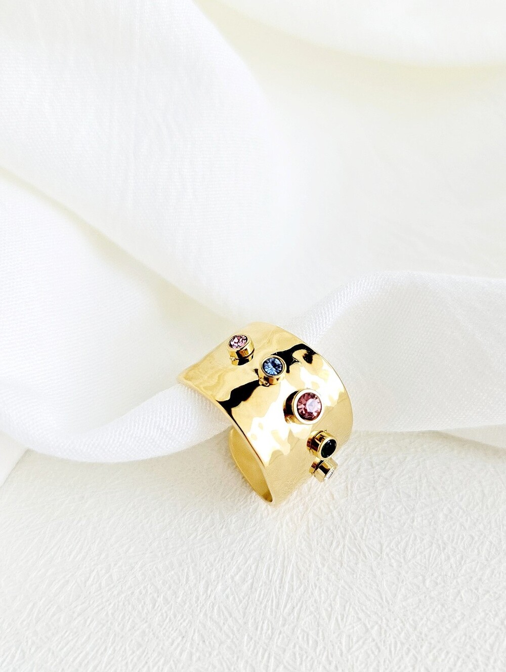 Glossy Gold Multi Color Stone Ring